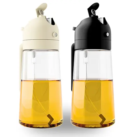 Savory 2-Pack Olive Oil Spray Bottles for Cooking - Refillable 470ml Glass Misters in Black & Cream with Non-Leak Design for Air Fryer, Grilling, Salads & Kitchen Use - Dispensers, Set