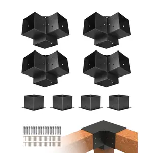 VEVOR Pergola Bracket Kit, 6x6 Inch (Inner Size 5.5x5.5), 4 Pcs 3-Way Heavy Duty Corner Bracket Woodworks DIY Post Base Kit, Easy Installation Wooden Beams for Gazebos, Patio Pergolas, Log Cabin