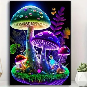 Glow in The Dark Mushroom Pattern DIY Diamond Arts Colorful Painting Kit without Frame, DIY 5D Diamond Arts Colorful Painting for Bedroom Home Wall Decor