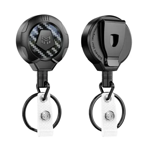 MNGARISTA Durable Portable Upgraded Heavy-Duty Retractable Keychain with Belt Clip, 10 oz Retraction, 31.5 in (30.0-35.9 in) Stainless Steel Cord, 3K Carbon Fiber ID Badge Reel Holder with Strap & Key Ring, Men's Fashion Accessory (No Warning Applicable)