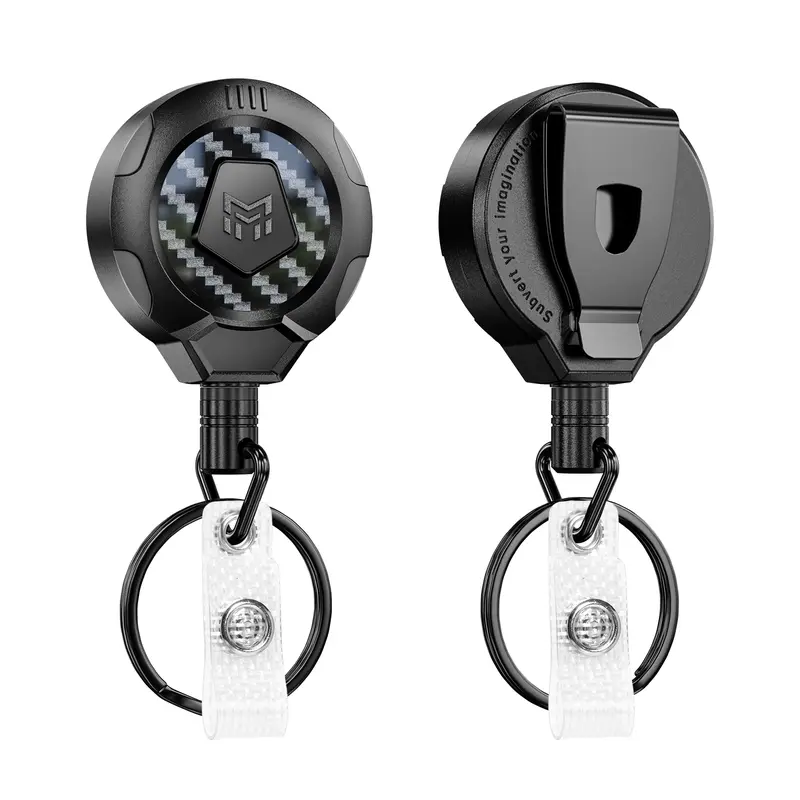 MNGARISTA Durable Portable Upgraded Heavy-Duty Retractable Keychain with Belt Clip, 10 oz Retraction, 31.5 in (30.0-35.9 in) Stainless Steel Cord, 3K Carbon Fiber ID Badge Reel Holder with Strap & Key Ring, Men's Fashion Accessory (No Warning Applicable)