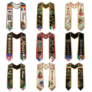 Class of 2026 Graduation Stole - Mexico & USA Flag Hybrid Sash for International Students Serape Style Class of 2026 Sash | Patriotic Grad Accessory