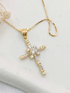 1 PC Glamorous Cubic Zirconia gold cuban iced out cross necklace Pendant For Women Valentine's Day Gift Wedding Jewelry