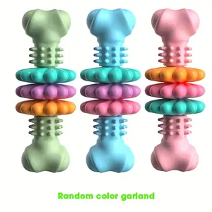 Durable Dog Chew Toy, Geometric Patterned Rubber Bone, Teeth Cleaning & Training, Suitable for Small & Medium Dogs, Relieves Boredom