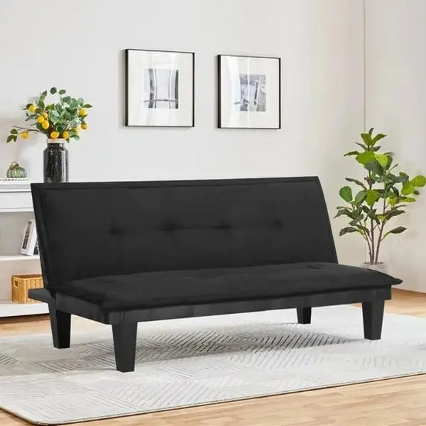 64-in Modern Faux-Leather Convertible Sofa Bed - 3 Adjustable Backrest Angles, Heavy-Duty Wooden Legs, Recliner for Small Apartments & Living Rooms, Black furniture sectional modular chaise