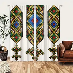2D Flat 2Pcs African Ethnic Pattern Curtains, Colorful Diamond Geometric Design, White Background Window Panels, Living Room Bedroom Kitchen Balcony Decoration, Tribal Style Home Decor, Light Filtering Privacy Protection