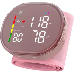 Wrist Blood Pressure Monitor Rechargeable BP Machine with 5.3"~7.7" Cuff, 2*120 Memory, One-Button Switch Memory and User, Professional Automatic Wrist BP Cuff BP Monitor for Family (Pink),home essentials