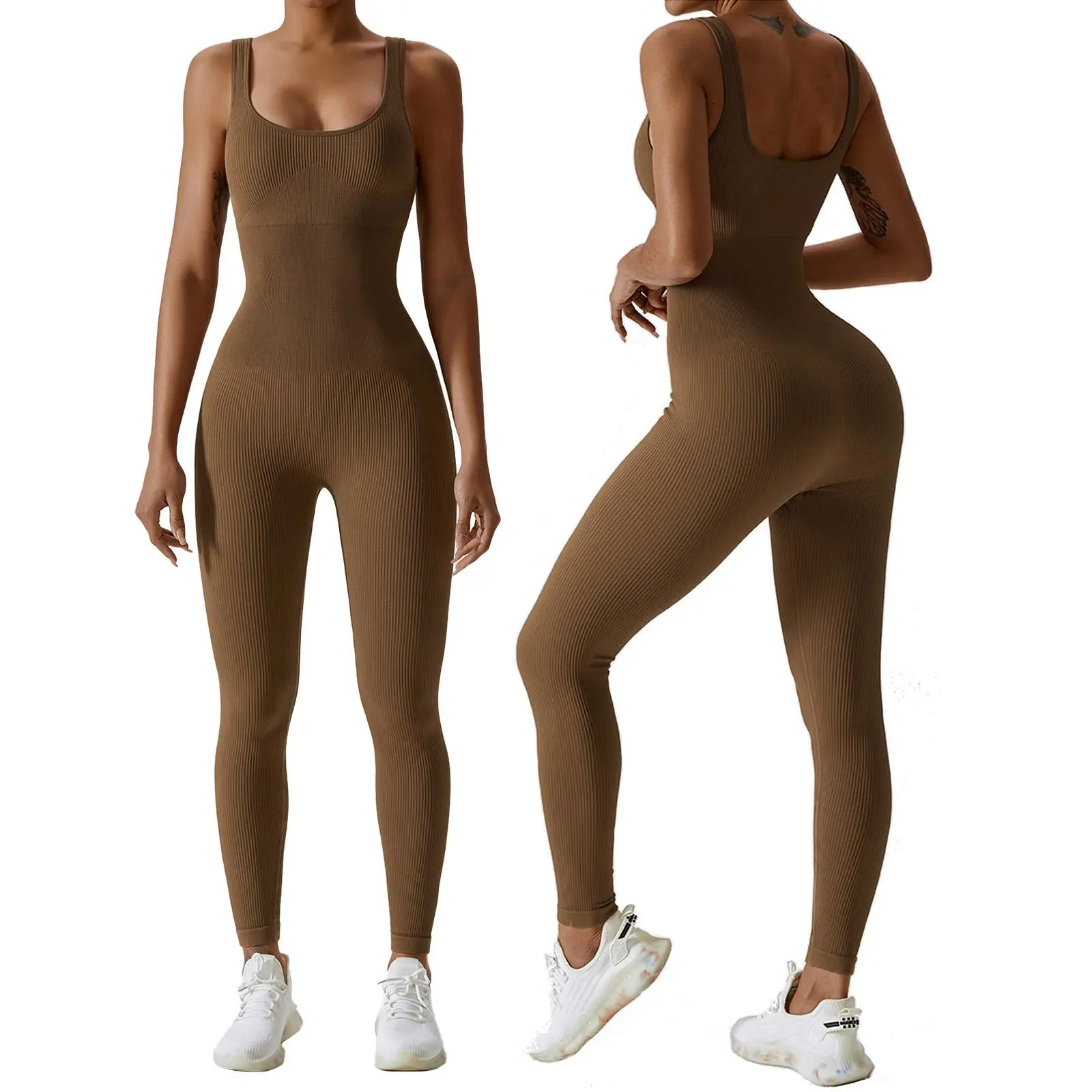 OEAK Women's Sports Jumpsuit Long Tight Yoga Jumpsuit Sleeveless Playsuits Ribbed Workout Bodysuit Stretch Jogging Romper Tracksuit OEAK Women's Sports Jumpsuit Long Tight Yoga Jumpsuit Sleeveless Playsuits Ribbed Workout Bodysuit Stretch Jogging Romper Tracksuit