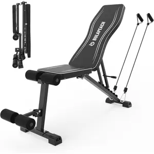 Adjustable Foldable Weight Bench for Home Gym 700LBS Weight Capacity Incline Flat Decline Sit-up Bench for Full Body Strength Training with 2 Resistance Bands