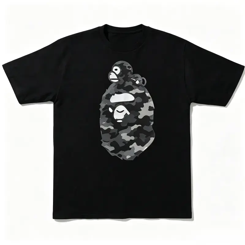 Camouflage Ape Family Graphic Short Sleeve T Shirt, Printed Shirt, Unisex Casual Cotton T-Shirt, Unisex Graphic T-Shirt, Printed Cotton Tee