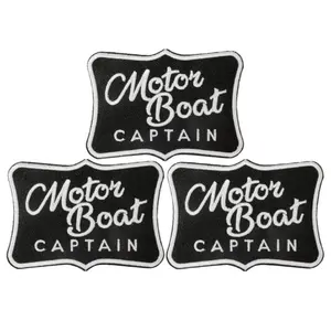"Captain Motorcycle Boat" Letter Pattern Embroidery Clothing Patch, Vintage Black White Design Iron on