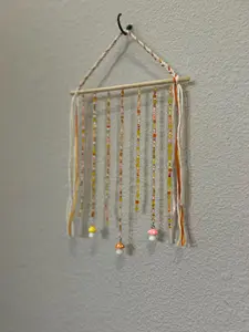 Mushroom Meadow Beaded Wall Hanging | Golden Yellow & Orange Suncatcher | Whimsical Fairy Decor