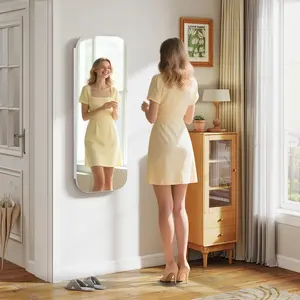 COSTWAY - 6 LEDs Mirror Jewelry Cabinet Wall or Door Mounted Lockable Jewelry Organizer-White