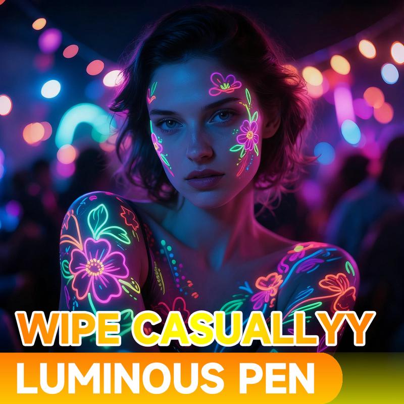Temporary Tattoo Pens,Halloween Makeup Glow in The Dark Face Paint Markers 8 Colors, With Stencils, UV Neon Body Paint Pen for Skin Glow Under Black Light, Washable