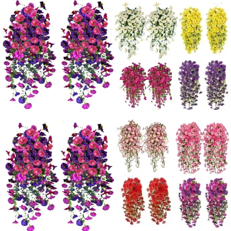 4-Count UV-Resistant Artificial Flower Vines, Decorative Faux Hanging Plants for Outdoor Home Garden Decoration, Ideal for Thanksgiving, Christmas, Mother's Day