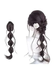 Women's Drawstring Bubble Braid Natural Volume Summer Clip-Style Twist Hairtail, Realistic Fake Hair Extension, Synthetic Hair Braids