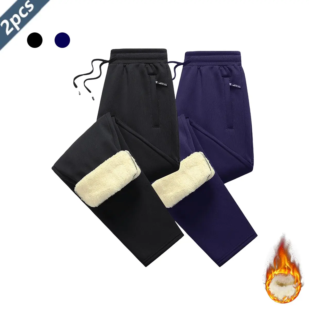 Men's Wool-Lined Fleece Casual Comfy Joggers - Elastic Drawstring Workout Joggers Pants with Pockets, Warm Thermal Athletic Wear for Winter Casual Use, Casual Comfy Jogger