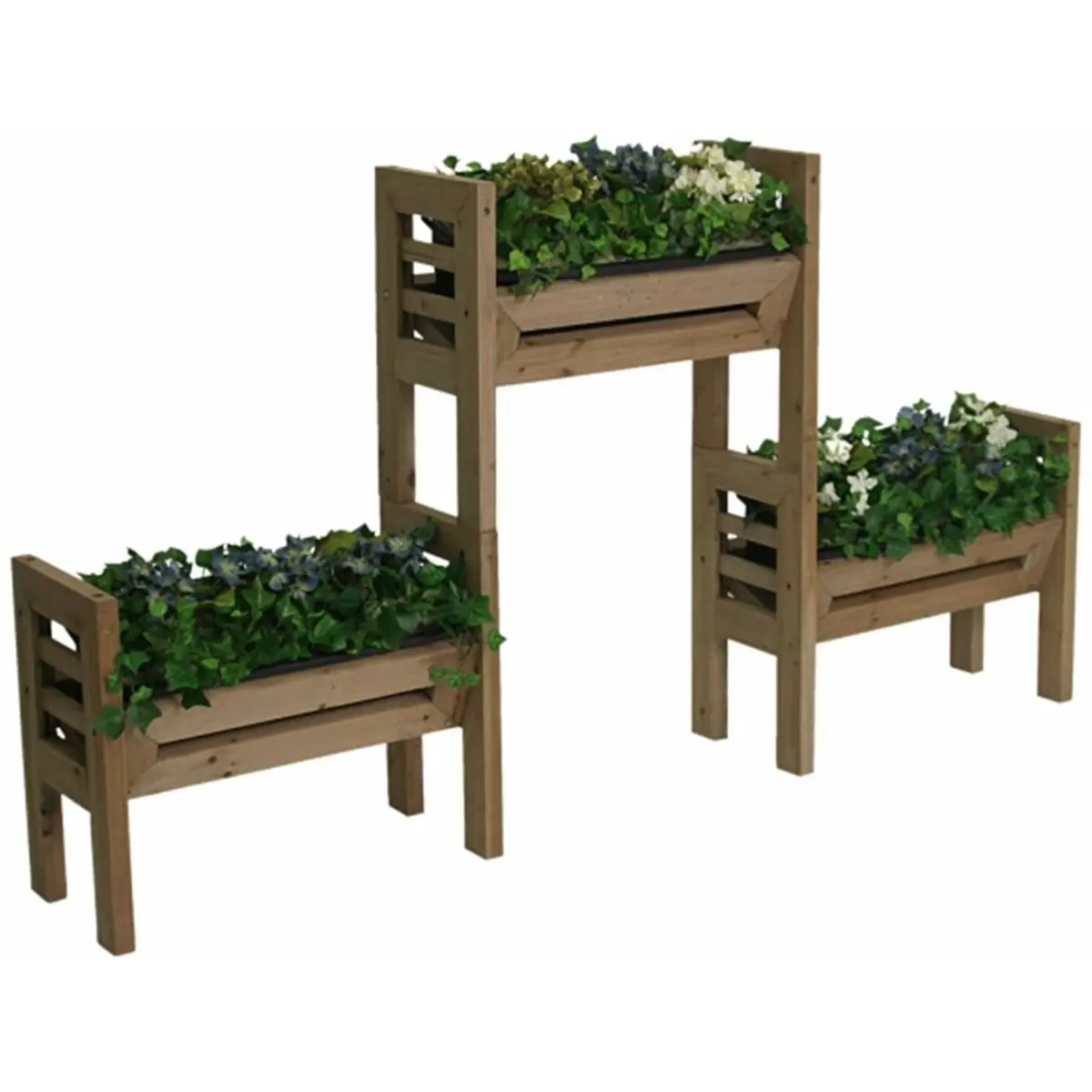 212 MAIN Stack-N Garden Planter, Rustic Wooden Stackable Pots with Cascading Display, Weatherproof Seal, Outdoor Furniture Planter, Rustic Wooden Planter