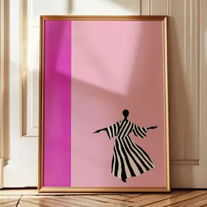 Minimalist Woman Illustration Large Wall Art Contemporary Art Pink Stripe Print Abstract Female Modern Wall Art Poster (UNFRAMED)