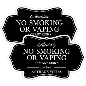 2PCS Absolutely No Smoking or Vaping Sign Stickers，Self-Adhesive Waterproof Vinyl Anti-smoking Sticker for House，Home，Business，Windows（Black）