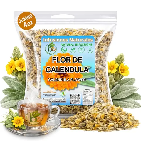 VIRAL Calendula Herbal Tea – 4 oz (113 g) – Dried Marigold Flower Petals (Flores de Caléndula) – Loose Leaf Herbal Te, Culinary & Topical Use – Wildcrafted, Non-GMO, Gluten-Free – by BexpertsUSA
