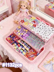 1133pcs luxury hair accessory gift box set, basic hair ties and small elastics, gentle and does not hurt the scalp, cartoon hair clips, duckbill clips, bow hair clips, suitable for various hairstyles, suitable as a birthday gift, women's hair accessories