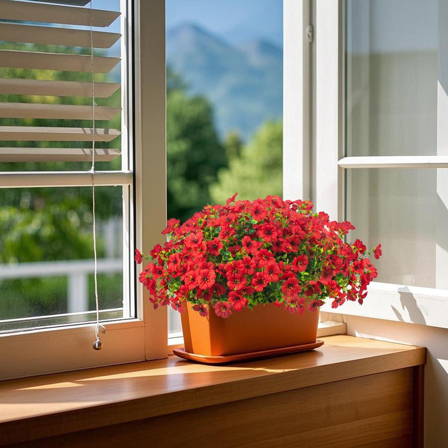 Artificial mixed flowers, 8 pieces/set, outdoor UV-resistant colorful artificial flowers, fake outdoor flowers, eucalyptus and violet, decorative flowers, decorative bouquets suitable for home, garden and porch decoration