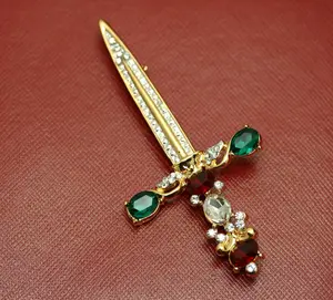 Rhinestone Vintage Sword Brooch, Christine Religious Sword Pin Sword Dagger Saber Pin Brooch Scepter Rhinestone Crystal Jeweled