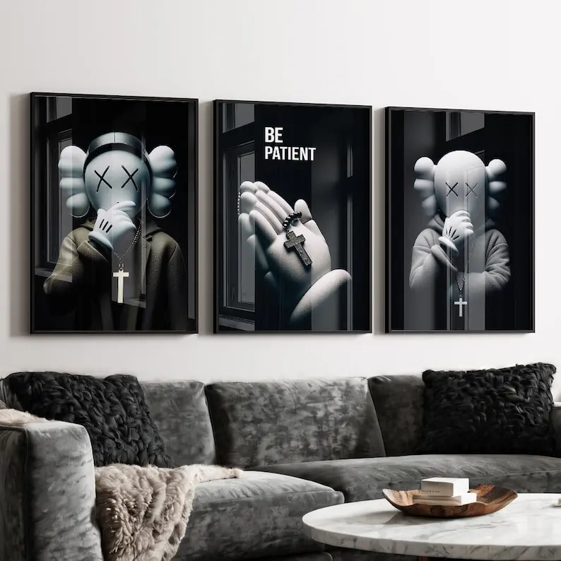 Christian Hypebeast Figure Poster Set ,set of 3,Printable KAWS Graffiti Poster,Hypebeast Toys,Hypebeast Sneaker