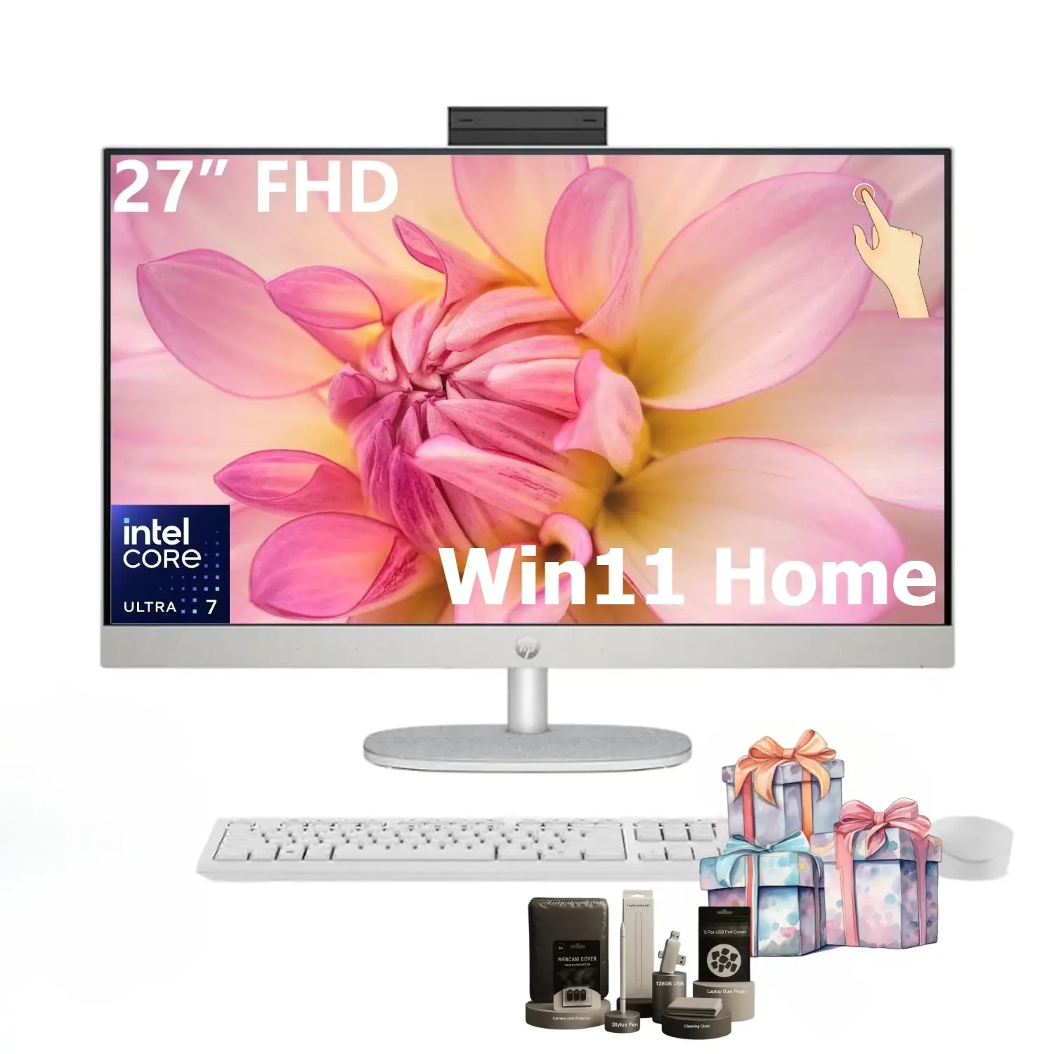 HP - 27" Full HD Touch-Screen All-in-One with Adjustable Height - Intel Core Ultra 7 155U 2023 - Win11 Home - 32GB Memory - 1TB SSD - Shell White - Bundle Accessory