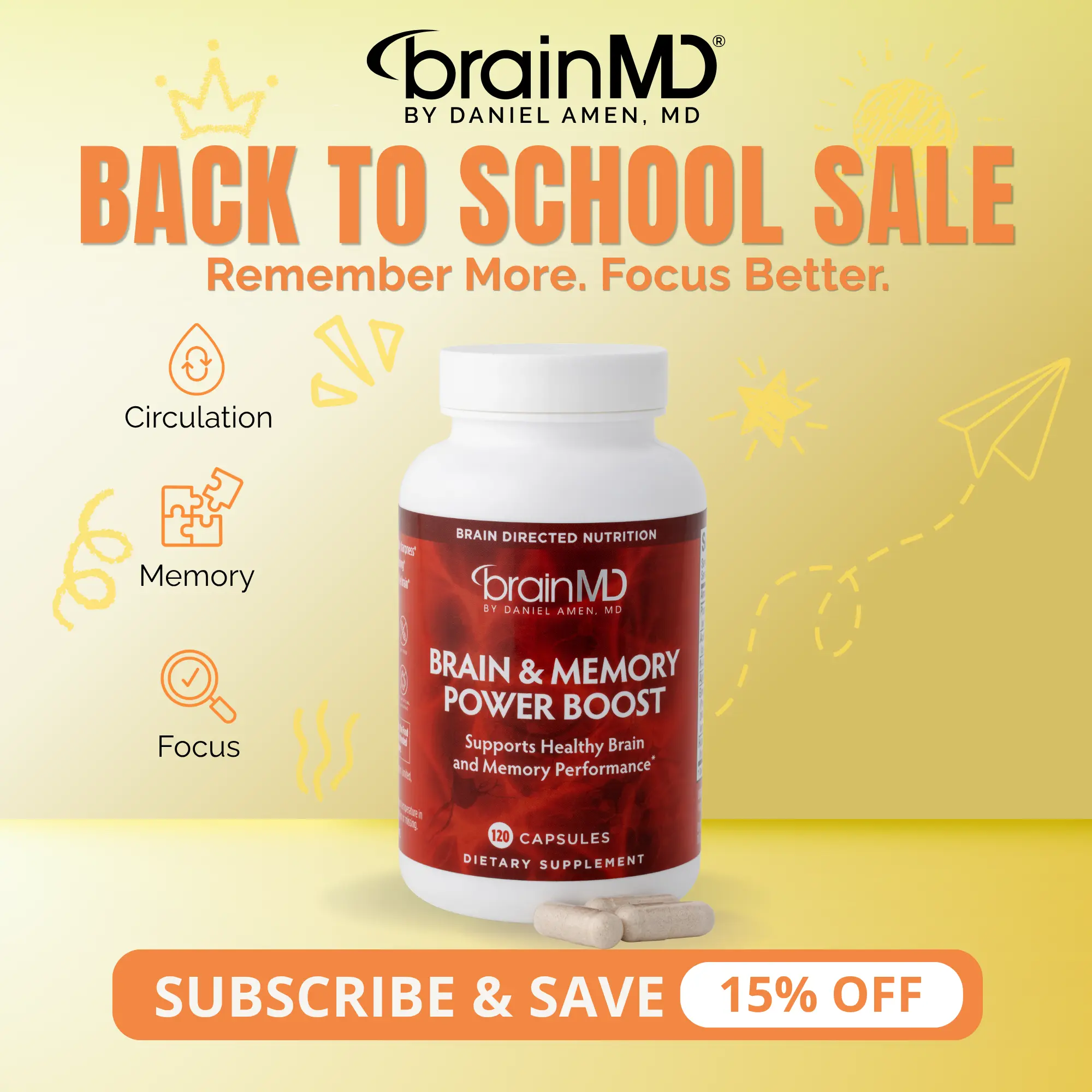 Brain & Memory Power Boost | BrainMD | 120 Capsules | Memory & Cognitive Function Support | Focus, Mental Clarity & Circulation Support | PhosphatidylSerine, Ginkgo Biloba & Acetyl-L-Carnitine