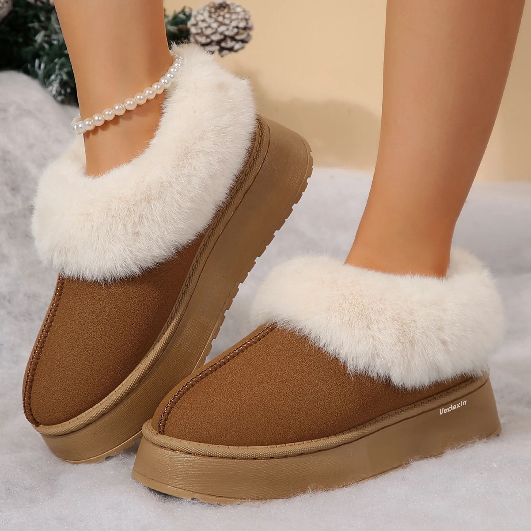Cozy Women's Mini Snow Boots Fleece Suede Shearling Thick Soled Casual  Indoor Outdoor Shoes