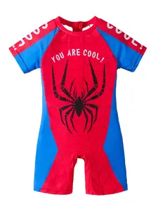 Boys' Zipper One-Piece Swimsuit with Cartoon Spider Print, Beach Play, Surfing, Water Park, Swimming, Trendy Daily Wear