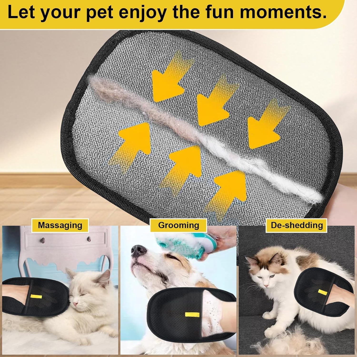 Pet Hair Removal Gloves, Electrostatic Pet Hair Remover, Reusable Cat&Dog Hair Remover for Couch, Furniture, Carpet, Car Seat, Pet Grooming Gloves