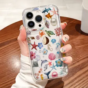 Ocean Vibe Pattern Soft TPU Flexible Full-Body Airbag Shockproof Protection Phone Case , Clear Cover For iPhone 16 15 14 13 12 11 Pro Max Plus XSMAX