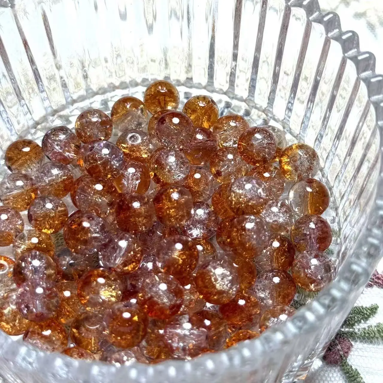 【A42】10mm Orange Crackled Glass Bead  75ml