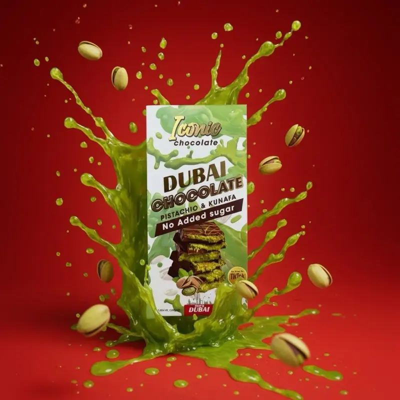Dubai Chocolate Pistachio & Kunafa Snack - No Added Sugar - Perfect for Sharing & Easy to Eat - Iconic Bonbon Flavor