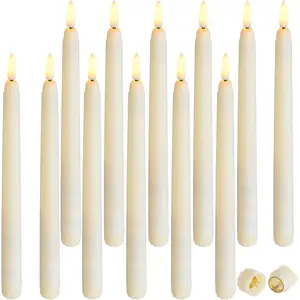 12 count Flameless  Taper Candles Bulk Flickering LED Candles Taper Warm White Light LED Candlesticks for Christmas Wedding  Decoration No Remote Control, 9.6 Inch