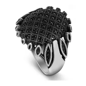 【HXS】925 Sterling Silver Black Pave CZ Octopus Ring Statement Gothic Ring for Men Women