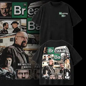 Breaking Bad Walter White Jesse Pinkman Vintage Washed Graphic T-Shirt, Heisenberg TV Series Collage Tee, Crime Drama Aesthetic Streetwear Shirt, Iconic Show Poster Design Oversized Unisex Cotton Tee, Fan Gift