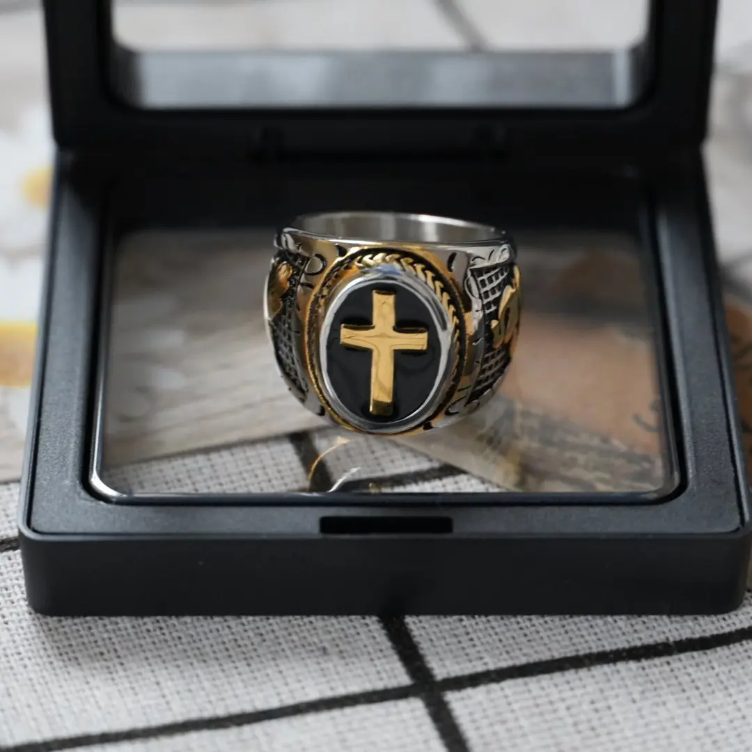 Stainless Steel Praying Hands Cross Ring for Daily Male Use, Elegant Party Favor Gift with Unique Faith & Devotion Symbolic Design