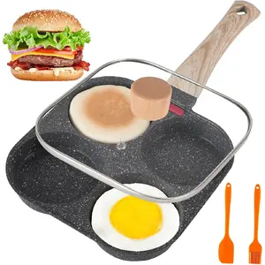 [New Deal]  4 Cup Egg Pans Nonstick, Aluminum Omelette Pan with Lid or Eggs, Pancakes, Crepes, Sandwiches, Compatible with Gas Stove