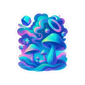 Mushroom Stickers, Glowing Fungi, Surreal Illustration Decals, Ethereal Landscape, Dreamlike Art, Magical Fantasy Decor