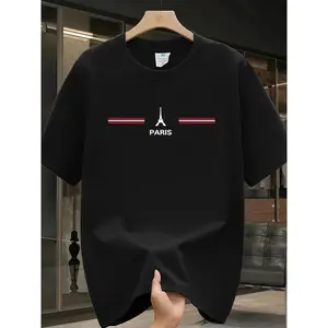 Men'S "Paris" Graphic Tee - Green Cotton, Short Sleeve, Round Neck, Relaxed Fit, Casual Summer T-Shirt with Eiffel Tower Design, Casual Wear | Relaxed Fit Shirt | Cotton Fabric