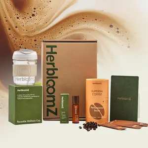 SUPERBA COFFEE GIFT SET – Low Caffeine Coffee Powder with Focus Essential Oil & Reusable Coffee Cup – A Jitter-Free Coffee Gift for Her, Self Care Box for Calm Focus, Morning Rituals, Brain Fog Support, Birthday or Holiday Gifting – HerbloomZ