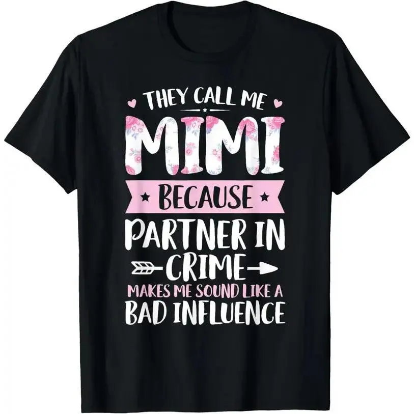 Men's 100% Cotton Short-Sleeve Round Neck Simple Comfortable T-Shirt - "They Call Me Mimi Because Partner In Crime" Funny Mother's Day Tee