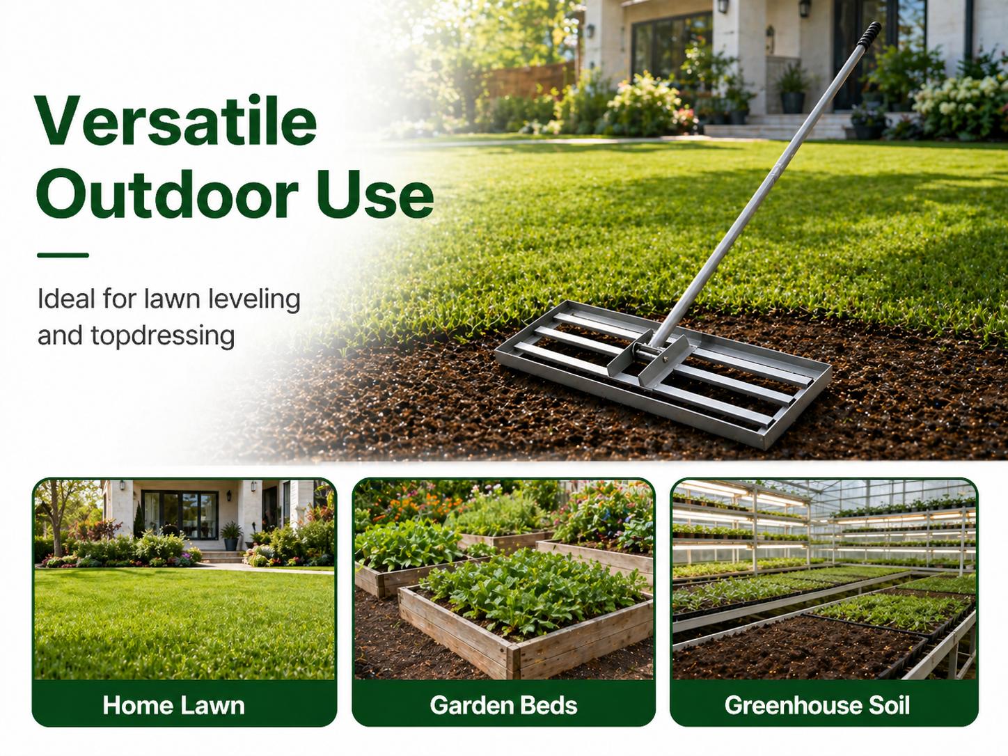 Lawn Leveling Rake 29.3 x 9.4 Inch Soil Leveling Rake with 79.5 Inch Detachable Long Handle, Metal Lawn Leveling Tool for Yard, Garden, Farm, Sand, Dirt, Compost, Topdressing