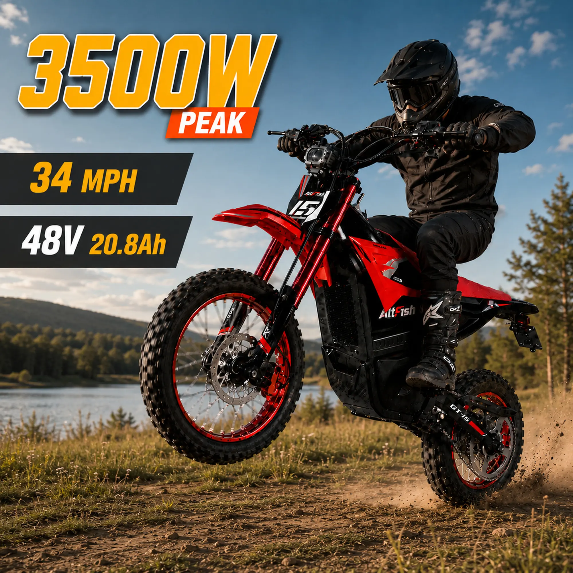 Unisex Retro Fat Tire Electric Bike with Long Seat - 3500W Peak Motor, 48V 20.8Ah Removable Battery, Up to 28-Mile Range, 34 MPH Max Speed, Dual Suspension, Disc Brakes,Adult E-Bike
