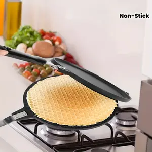Waffle Cone Iron Maker, Non-Stick Ice Cream Cone Machine, Commercial Egg Roll Pan for Gas Stoves Home with Anti-Scald Handle Hook