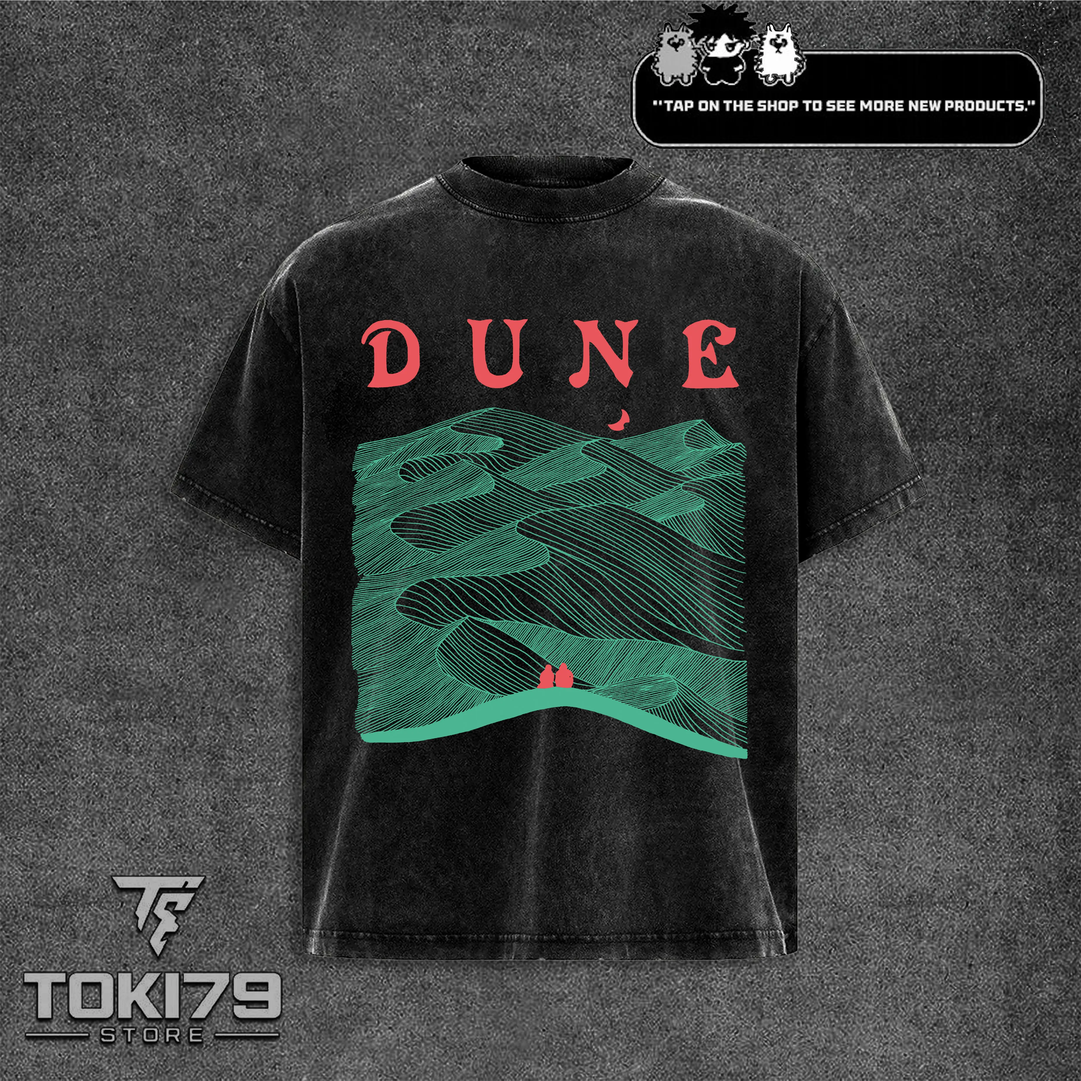 Dune Arrakis Landscape with Paul and Chani Lightweight Acid Washed Tee, Dune Shirt, movie lover Graphic tee movie shirt Streetwear Menswear Cotton Fabric